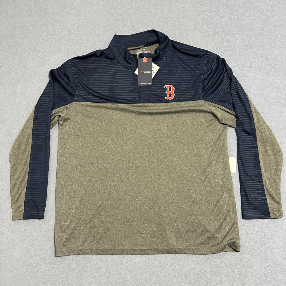 Fanatics Boston Red Sox MLB Quarter Zip Pullover Navy Gray Mens Size 2XL